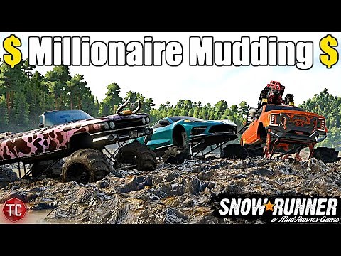 SnowRunner: MILLIONAIRE MUDDING ADVENTURE!! HUGE F450, CanAm, Corvette, & Cadillac!?