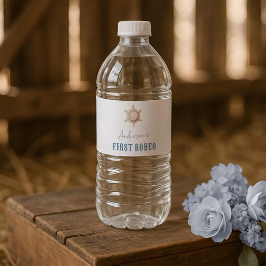 Rodeo Water Bottle Labels Boy, Cowboy Birthday Drink Labels, Western Blue Birthday Bottle Wraps Printable, First Rodeo Decor, Sb169 - Etsy