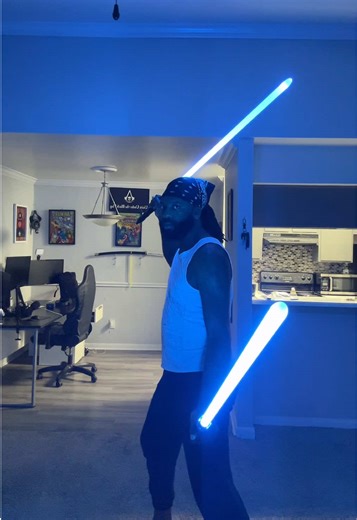 I need to practice more on my dual wielding 🫣 #lightsabers #saberspinning #starwars #dualwielding #jarkai