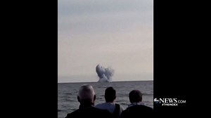 DEADLY PLANE CRASH: A shocking moment in the skies when an Italian Typhoon jet crashes into the sea after a stunt gone wrong during an airshow, killing the pilot. Tom Llamas reports. http://abcn.ws/19viSgp | ABC World News Tonight with David Muir