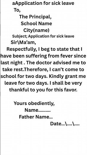 Application of Leave for absence, sick leave, leave letter, leave letter due to fever, fever letter