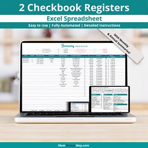 2 Checkbook Registers with Monthly and Annual Summaries Excel Spreadsheet