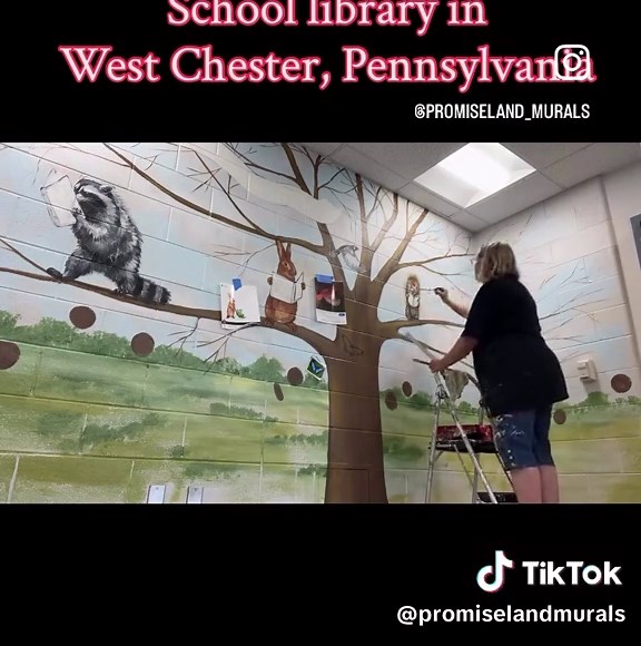 Mural Artist Transforms School Library with Vibrant Artwork