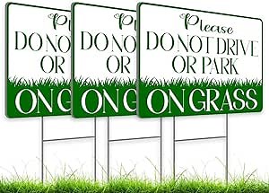 8x12 inch 3X Please Do Not Drive or Park on Grass Yard Plastic Signs - Keep off Grass Double Sided Sign - No Parking Signs with Stand - Stay Off Grass Stay Off Lawn Sign - No Parking on Grass for Yard