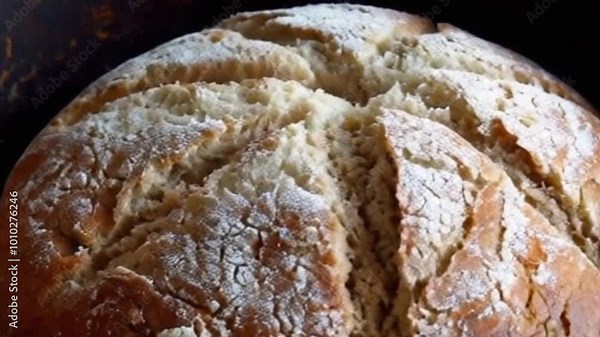 Rustic Bread Loaf Baking in Old-Fashioned Oven with Rising Dough and Golden Crust