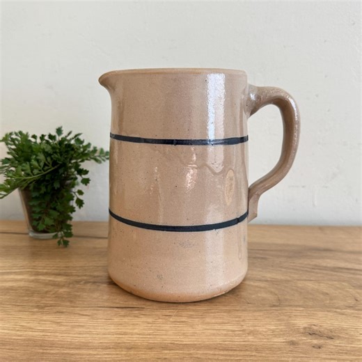 Vintage Pottery Pitcher | Salt Glazed Stoneware Crock | Blue Band Farmhouse Country Vase Cottagecore Decor - Etsy