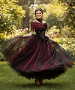 Gothic Witch Costume Dress – Red & Black Velvet Corset, Halloween Party Gown - Etsy