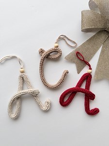 Mini Knitted Initial Christmas Ornament: Cotton Wire Letter With Wood Bead - Etsy