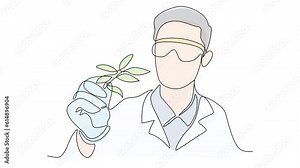 Animated self drawing of single continuous line draw for Laboratory Officer holding a laboratory test object. Chemical and laboratory design concept illustration in simple linear animation.