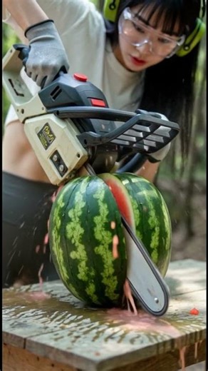 Chainsaw Watermelon Split : Two Clean Halves