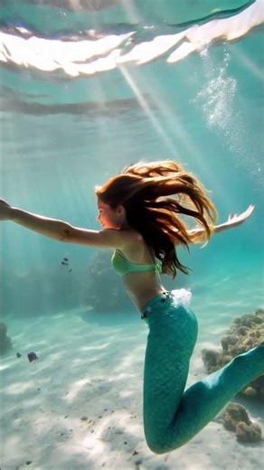 ✨ Cute Mermaid Girl Swimming Underwater | Realistic Ocean Fantasy Scene 🧜‍♀️🌊