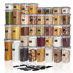 Vtopmart Airtight Food Storage Containers Set, 38pcs Plastic Kitchen and Pantry Organization Canisters, Black