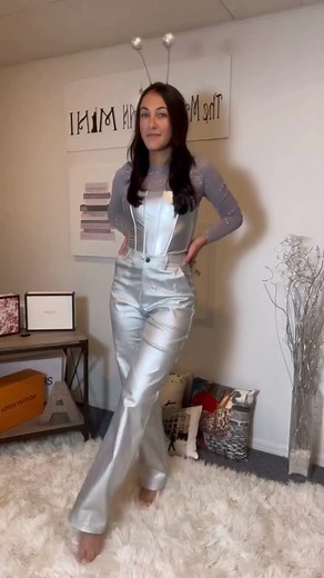 Greetings 👽 @Amanda_ferr #aliencostume #halloween #halloweencostumeideas Products: Space Glam Coated Faux Leather Cargo Pants Center Stage Glitter Mesh Long Sleeve Bodysuit