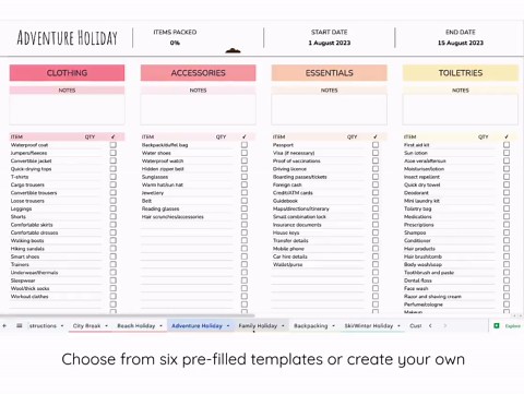 Editable Packing List Template – Travel Packing Checklist – Google Sheets and Printable - Etsy