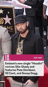 Eminem’s new single “Houdini” revives Slim Shady, features Pete Davidson, 50 Cent, and Snoop Dogg, and references Megan Thee Stallion; it’s part of his upcoming album “The Death of Slim Shady (Coup de Grâce),” releasing this summer. #eminem #slimshady #eminemedits #rap | Hollywood Life