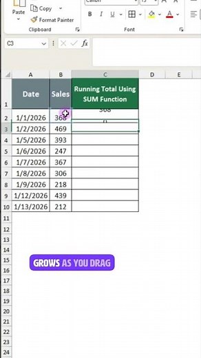 Excel Running Total 🔥 Auto-Update as You Drag!