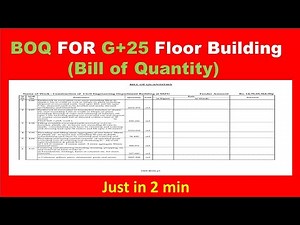 How to prepare bill of quantities for a building G+25 floors !!civil engineering