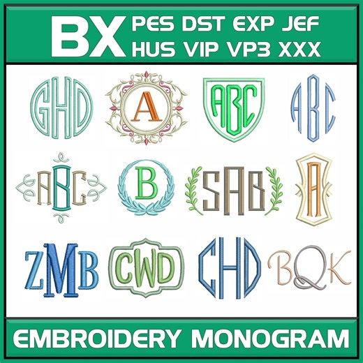 BX Embroidery Monogram Fonts : 14 Machine Embroidery Designs Brother PES DST - Etsy Australia