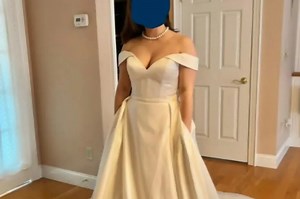 Thrilled bride shows off the £550 gown she found for £43 in a charity shop