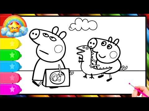 Peppa Pig is happy to play with Suzzy Sheep Drawing, Painting & Coloring For Kids and Toddlers