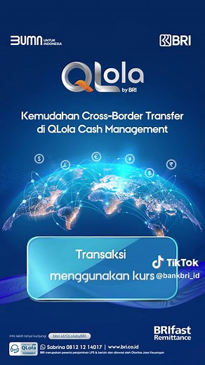 Sobat BRI, Dengan QLola by BRI, sekarang Anda bisa transfer antar-negara dengan mudah. Yuk gunakan QLola by BRI, platform yang tepat untuk memudahkan transaksi bisnis Anda! Cari tahu lebih lanjut di bbri.id/QLolabyBRI #BRI #QLolabyBRI #AccesstoSuccess #MudahdanPraktis