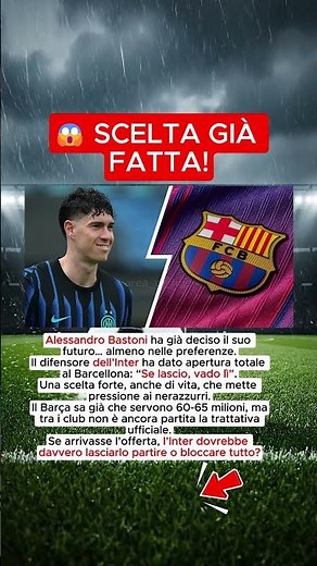 💣 BASTONI APRE AL BARCELLONA! “SOLO LÌ” – INTER TREMA