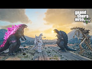 GTA 5 Mods - Godzilla 2024 & Super Mechagodzilla vs Gamera & Dagon Skeleton Godzilla | Epic Showdown