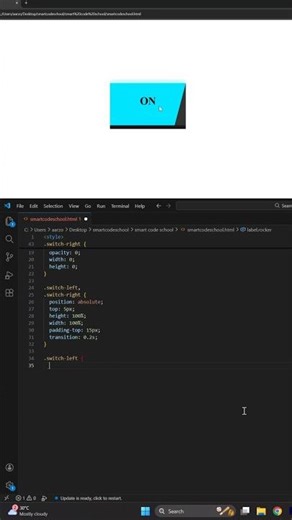 Cool ON/OFF Toggle Button Animation 😍 | HTML CSS Only #coding #html #css