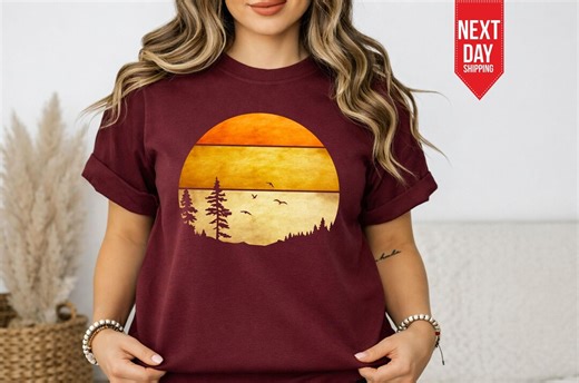 Sunset Pine Tree T-shirt, Nature Inspired Shirt, Forest & Hiking Graphic Printed Tee, Camping Gift for Outdoors Lovers, Adventure T-shirt - Etsy