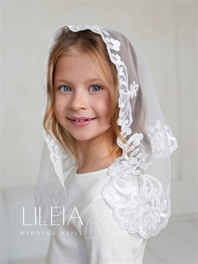 First Communion Veil, White Lace Embroidered Veil, Child Veil for Church Ceremony - Etsy Ireland