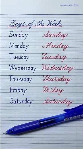 Cursive Writing vs Print Handwriting | How to write Days of the Week in English cursive writing