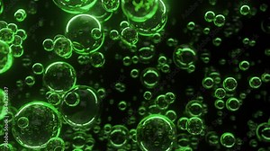 4K Underwater bubbles. Abstract green bubble background. Distribution of bubbles moving from bottom to top. Cosmetic Essence. Liquid Bubble on water background. 3D animation