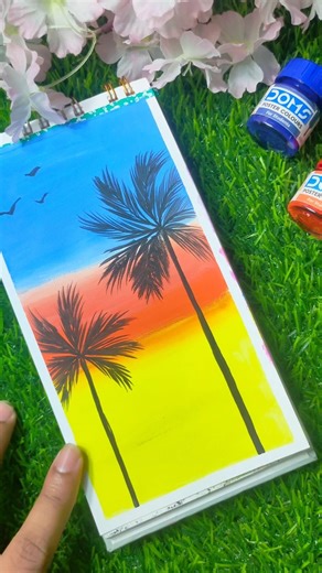 Easy Sunset Palm Tree Painting 🌅 Acrylic Beach Sky Art #art #shorts #youtubeshorts #trend #painting