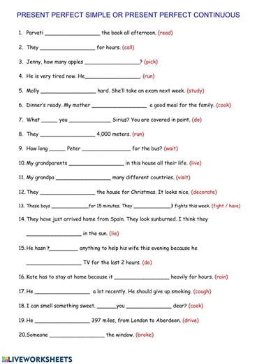 Present perfect vs present perfect continuous activity