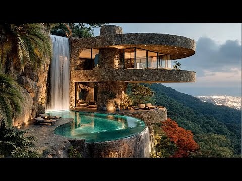 Maison de Luxe Sculptée dans la Roche avec Cascade I Vue à Couper le Souffle