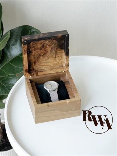TEMPO – Personalized Watch Box for Men Anniversary Gift. Epoxy & Wood Single Watch Display Case as Fathers Day Gift From Wife - Etsy