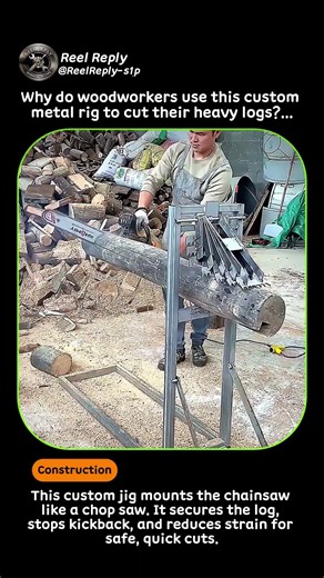 Smart Chainsaw Jig for Safe Firewood Cutting #worker #process #woodworking #chainsaw #firewood