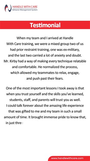 Confidence changes everything. 💙 In Handle With Care training, participants learn not just what to do but how to trust their own abilities under pressure. The result? Calm, capable teams who handle every situation with care and confidence. Join us in our next seminar and feel the Handle With Care difference yourself. #HandleWithCare #ConfidenceBuilding #ProfessionalTraining #EmpowerYourTeam #HWCSeminars | Handle With Care Training