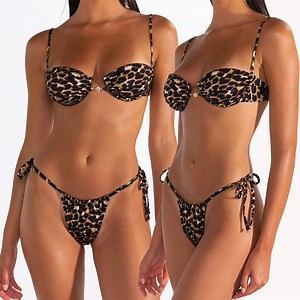 [Hot Item] Summer Classic Leopard Print Sexy Bikini Swimwear High Cut Thong Two Piece Swimsuit