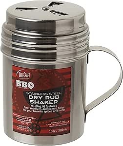 Tablecraft, 10 oz, Silver Stainless Steel Dry Rub Shaker with Handle, 10-Ounce