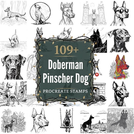 Doberman Pinscher Dog Procreate Stamps | Pngs | 109  Detailed Illustrations (digital Download) - Etsy