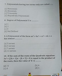 Polynomials having two terms only are called \qquad(a) Monomia... | Filo