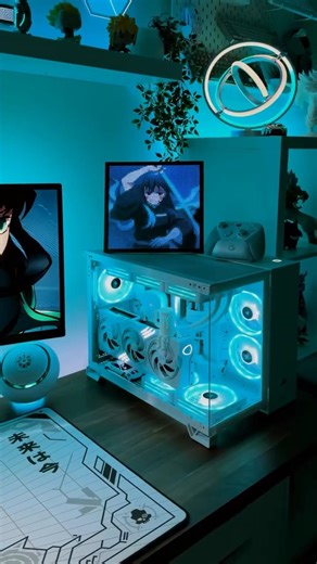 Take a sip🥤🩵 #desksetup #gamingpc #gamingroom #deskgoals #setupinspiration