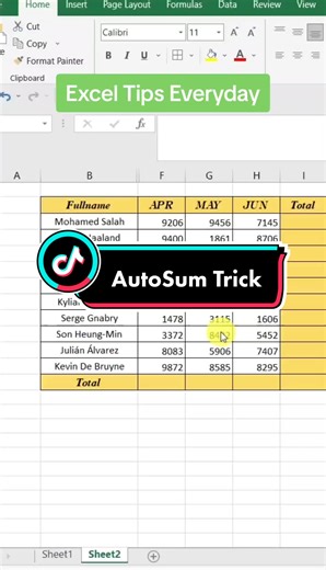 #xuhuong #excel #spreadsheet #edutok AutoSum Trick in Excel