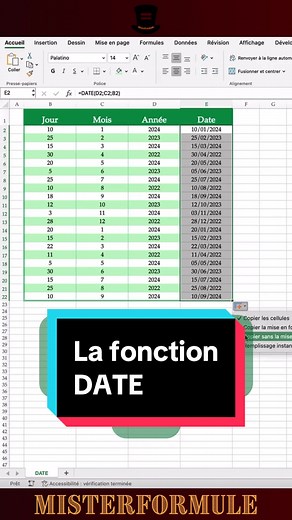 Créer des dates au format JJ/MM/AAAA sur Excel