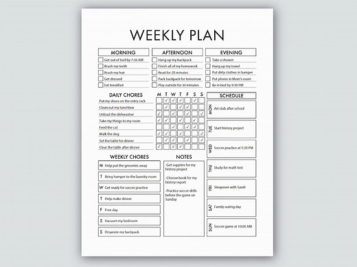 Editable Minimalist Chore Chart | Printable Weekly Planner, Chore Chart Teens, ADHD, Chore Chart Adult, Teen Responsibility, Daily Routines - Etsy