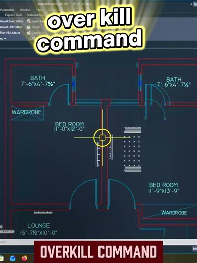 Stop Duplicate Lines in AutoCAD | OVERKILL Command 🔥 | #autocad | #shortvideo
