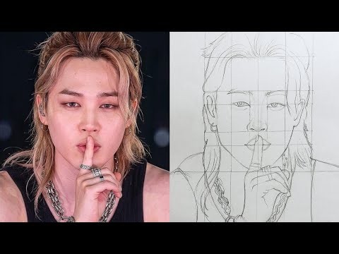 Draw Jimin With me in 10 minutes 😃💜 ✨️ Outline Tutorial 😎 How to draw a boy //Kpop idol Drawing