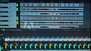 A computer screen showing the user interface of the DAW Digital Audio Workstation software while a piece of music is playing.