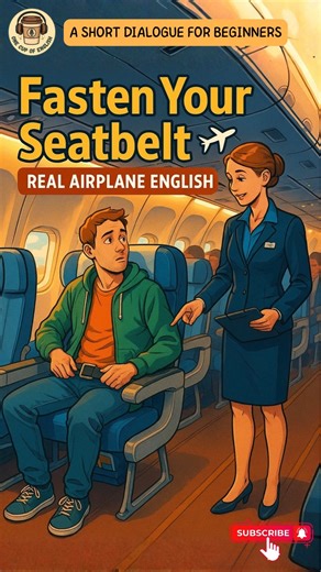 One Cup of English | Learn English Fast on Instagram: "Flying soon? ✈️ These are the REAL English phrases you hear on a plane — not textbook English. In this Reel you’ll learn: ✔️ what flight attendants really say ✔️ safety phrases you MUST understand ✔️ simple airplane English for beginners Perfect for: 🌍 traveling abroad ✈️ flying for the first time 🗣️ real-life English listening practice Save this Reel before your next flight 💺✨ airplane english for beginners, flight attendant english phra